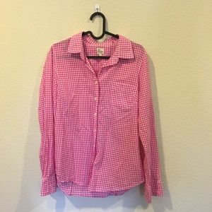 J. Crew Tops - J. Crew pink and white mini-gingham perfect shirt J. Crew Tops - J. Crew pink and white mini-gingham perfect shirt